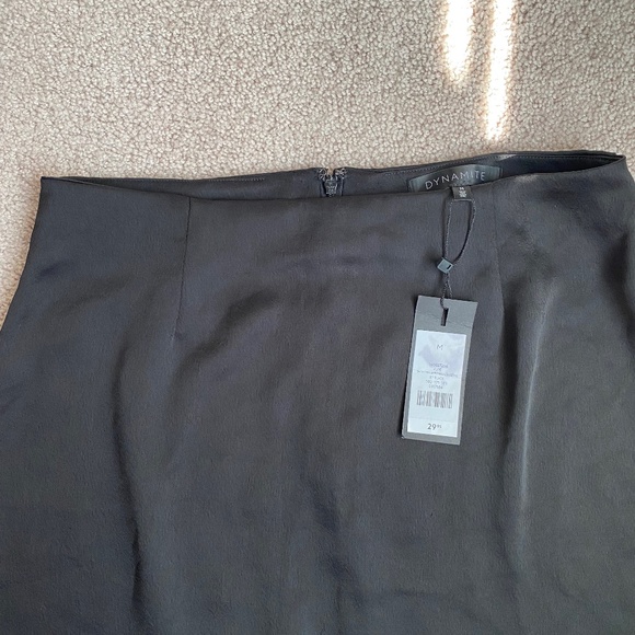 Satin Mini Skirt with Lace Detail in Jet Black - Picture 2 of 6